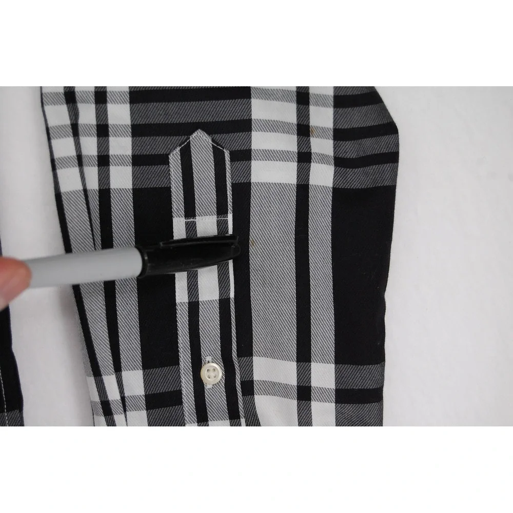 Banana Republic Mens Non Iron Plaid Button Down Shirt Black White Size‎ Medium